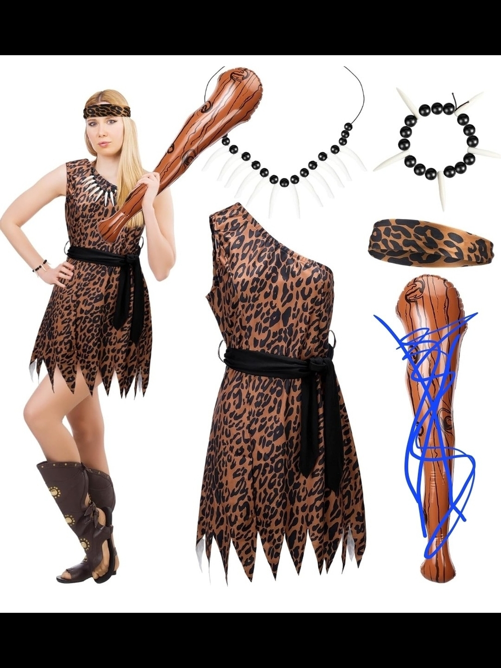 Women’s Cave Women Costume Dress W/ Accessories Size Small